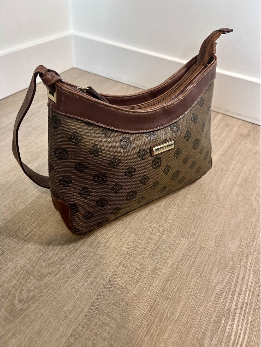 ROSETTI Womens monogram Designed Brown metallic brand plaque Shoulder Handbag